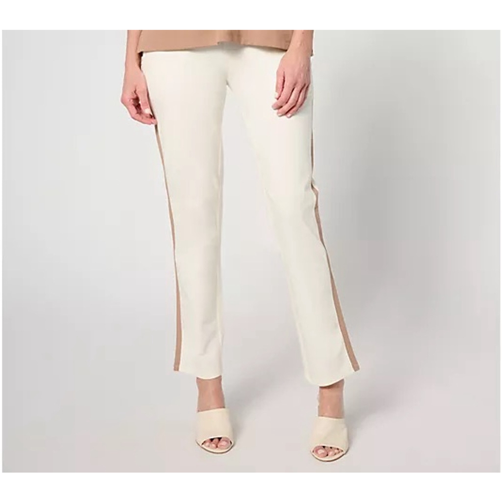 BBJ Los Angeles Ankle Cropped Pants Cream Tan Leather Stripe S